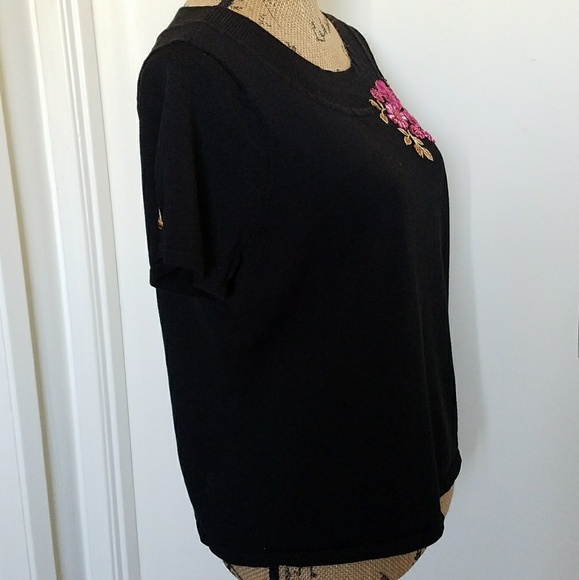 Emma James beaded floral appliqué black short sleeve XLP EUC - Picture 4 of 8